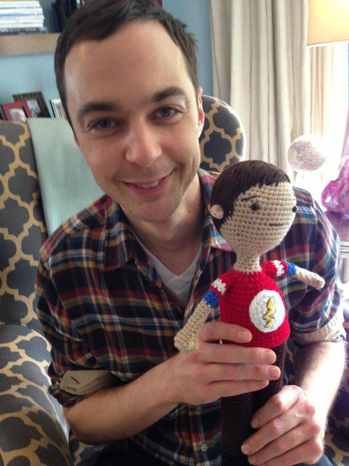 jim parsons with sheldon doll