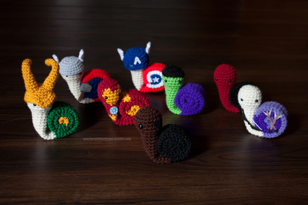 Crochet Snail Avengers with Loki and Nick Fury 