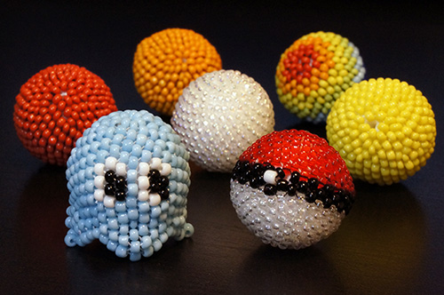 Glasswork beaded beads - Pac-man Ghost and Pokeball