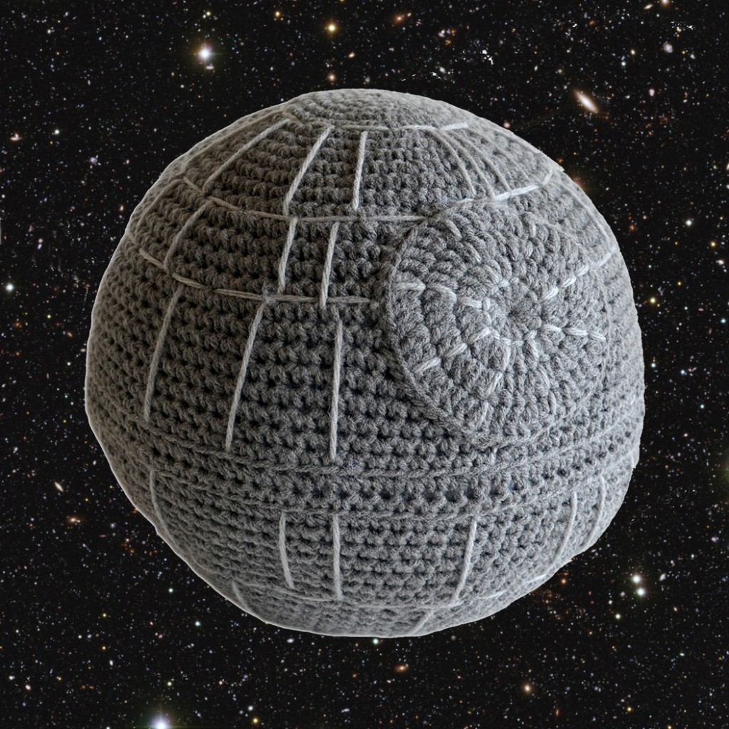 crochet Star Wars Death Star cushion by Pops de Milk