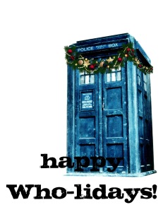 Happy Who-lidays TARDIS Christmas card by Natalie Shaw at Doodlecraft