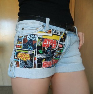 Geek panel jean shorts by Sasha Rumage