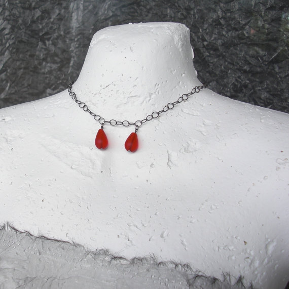 Red Bite Horror Gothic Gift Necklace Vampire Blood Drop Invisible Choker