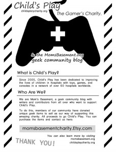 Mom's Basement Charity Etsy Shop for Child's Play