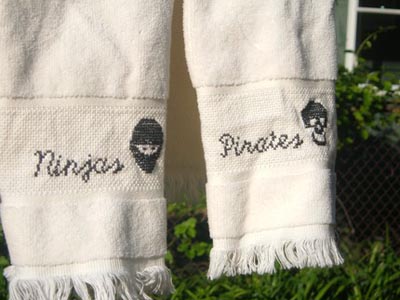 Pirate vs. Ninja Towels (Cross Stitch)