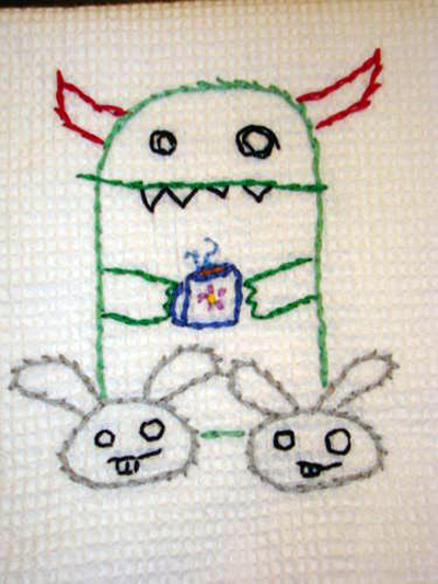 Embroidered Monster Kitchen Towel