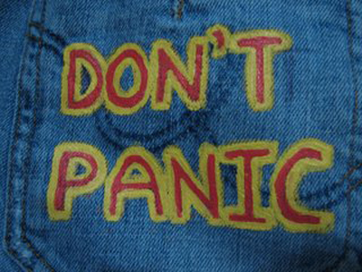  say “Don't Panic” on your butt? Hitchhiker's Guide to the Galaxy Jeans