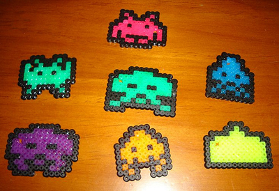 Space Invaders Key Chains in Perler Beads