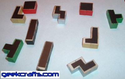 Tetris fridge magnets with magnets attached